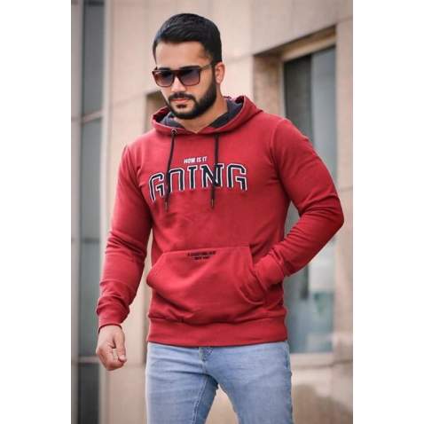 Bordo Baskılı Kapşonlu Sweatshirt 2667 - Bordo