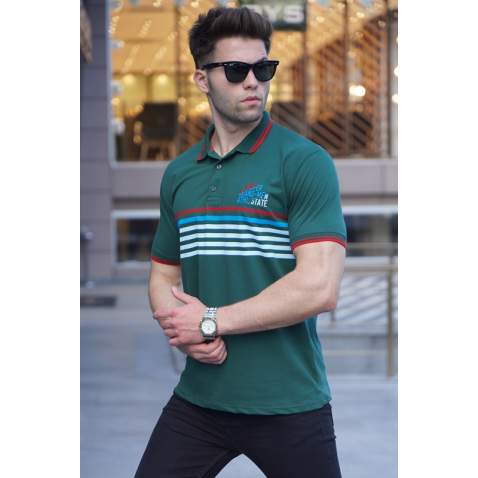 Striped Green Polo T-Shirt 5869 - Yeşil