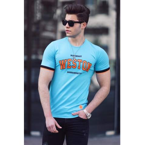 Madmext Turquoise Printed T-shirt for Men 4593 - Turkuaz