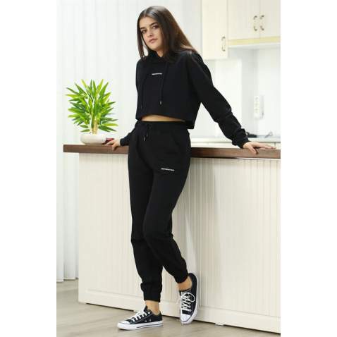 Mad Girls Black Hooded Women's Tracksuits MG465-3 - Siyah