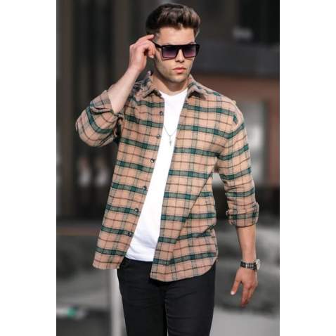 Camel Regular Fit Plaid Shirt 5554 - Camel