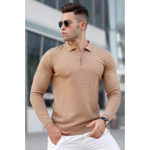 Madmext Men Beige Knitted Sweater 5605 - Bej