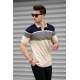 Men Striped Beige Polo T-Shirt - Bej