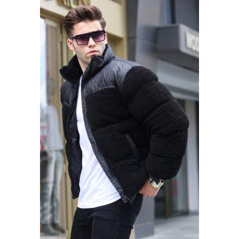 Black Puffer Fur Jacket 5793 - Siyah