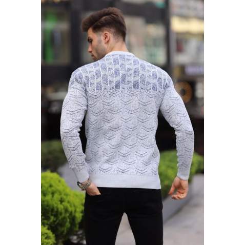 Ice Gray Designed Knitwear Sweater 5971 - Buz grisi