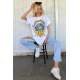 Women Printed White Over Fit T-Shirt MG1509 - Beyaz