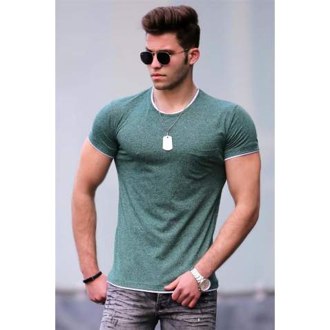 Madmext Khaki Basic T-shirt with Pocket for Men 4446 - Haki