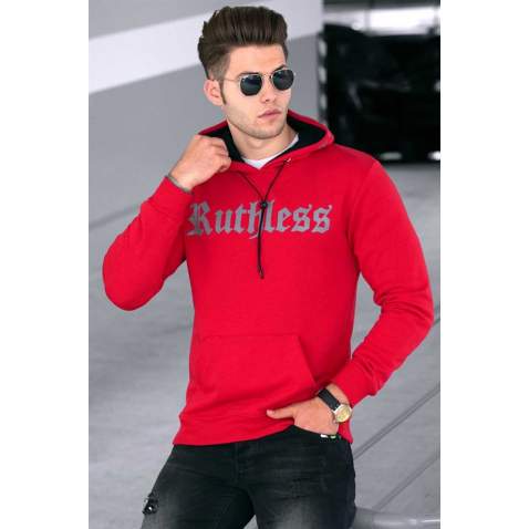 Madmext Red Printed Hoodie Sweatshirt 4747 - Kırmızı