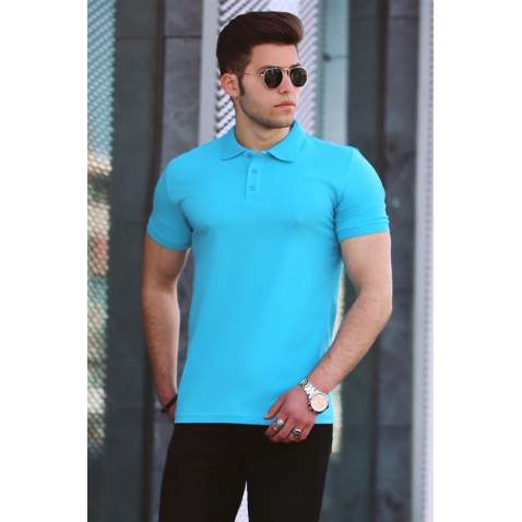 Madmext Blue Basic Polo Shirt for Men 4550 - Mavi