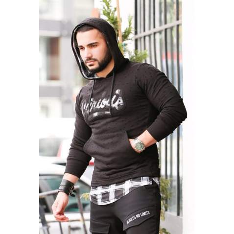 Madmext Men Black Hoodie Sweatshirt 2765 - Siyah