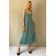 Green V Neck Chain Strap Long Dress MG1542 - Yeşil