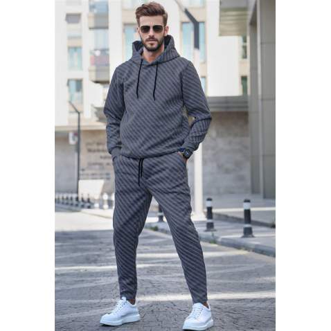 Smoke Gray Hoodie Basic Tracksuit 5904 - Füme