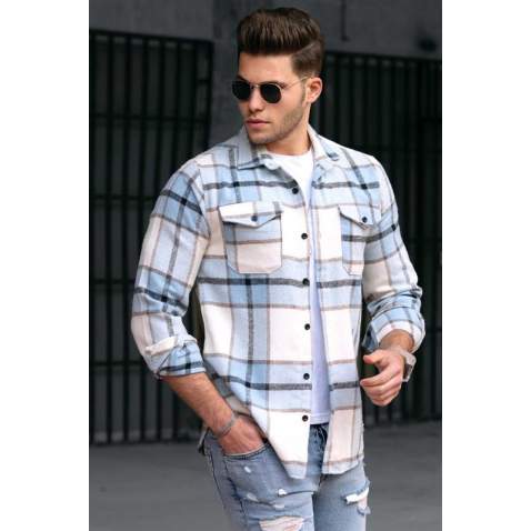 Madmext Men Plaid Blue Shirt 4921 - Mavi