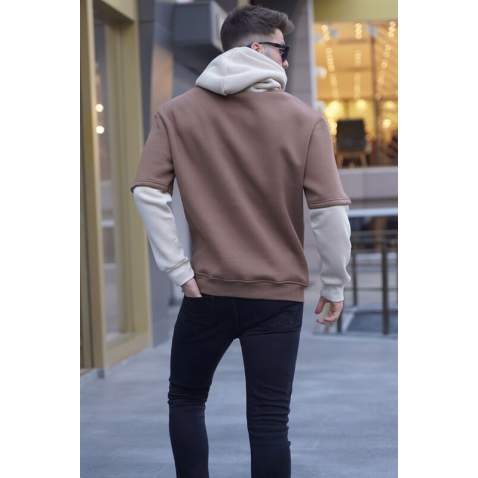 Brown Printed Hoodie Sweatshirt 6000 - Kahverengi