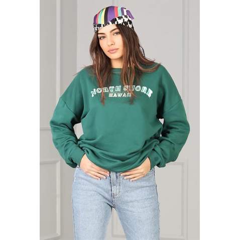 Mad Girls Green Printed Sweatshirt MG823 - Yeşil