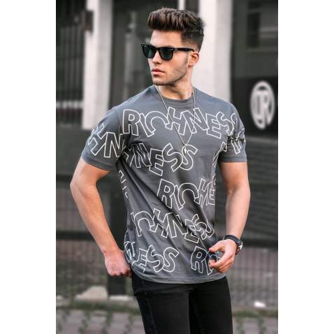 Madmext Men Printed Smoke Gray T-shirt 5818 - Füme