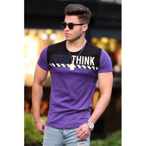 Madmext Purple "Over Think" Printed T-shirt for Men 3080 - Mor