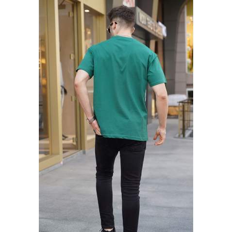 Men Embroided Green Over Fit T-Shirt 5886 - Yeşil