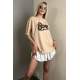 Women Printed Beige Over Fit T-Shirt MG1514 - Bej