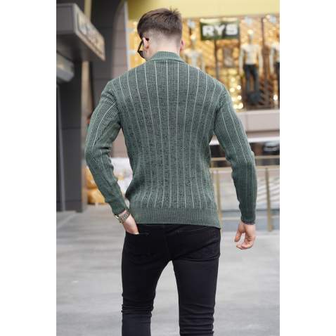 Petrol Green Designed Knitted Sweater 5761 - Petrol yeşili