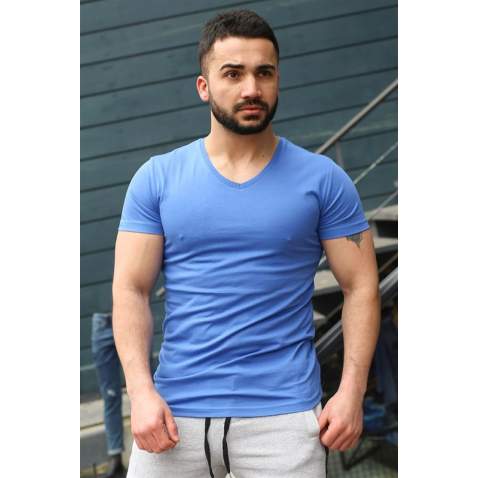 Madmext Blue Basic T-shirt for Men 3005 - Sax mavi