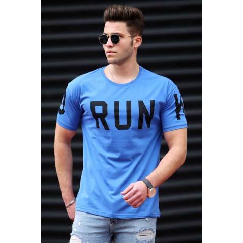 Madmext Blue Printed T-shirt for Men 3035 - İndigo