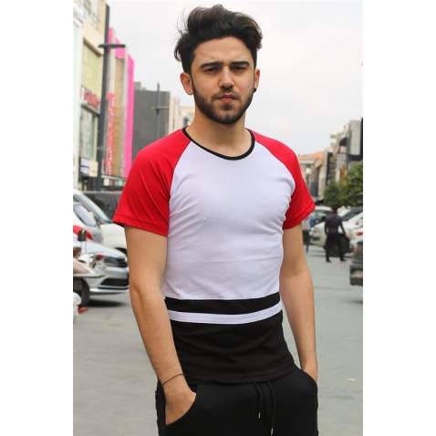 Madmext White Striped T-shirt for Men 3014 - Beyaz