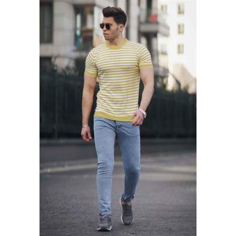 Madmext Yellow Striped Knitwear T-shirt for Men 4602 - Sarı