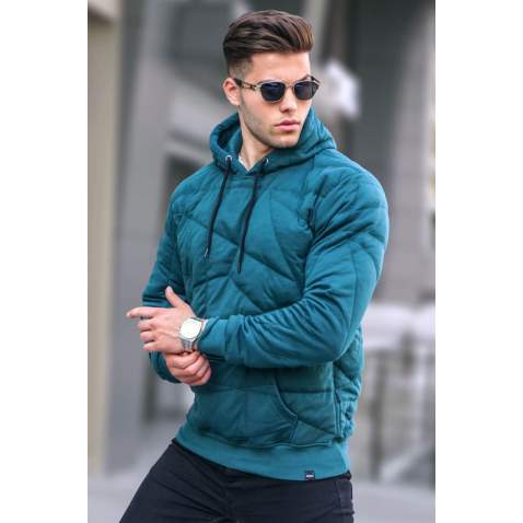 Green Quilted Hoodie Sweatshirt 6021 - Yeşil