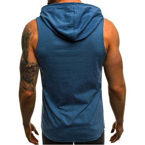 Madmext Men Indigo Hoodie Vest 2563 - İndigo