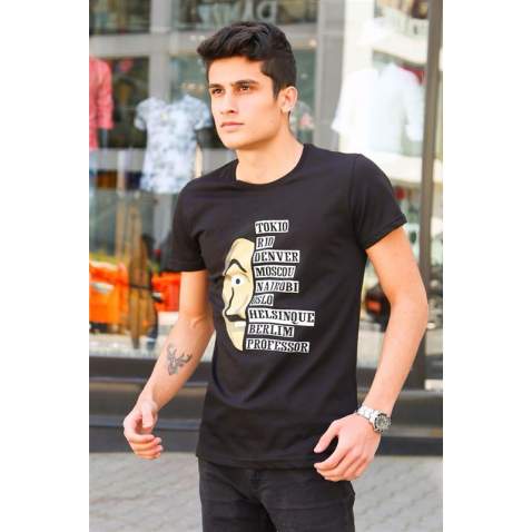 Madmext Black Printed T-shirt for Men 4016 - Siyah