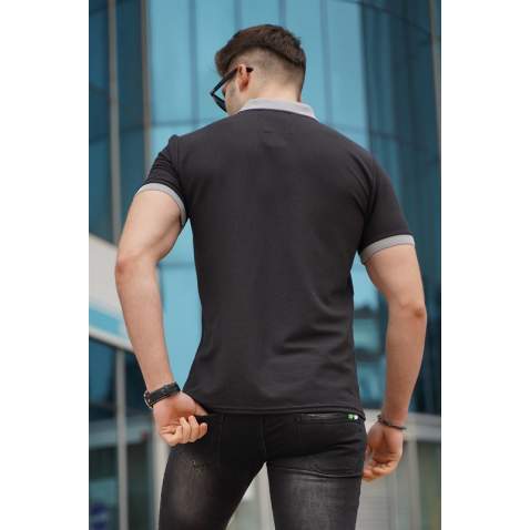 Men Basic Black Polo T-Shirt - Siyah