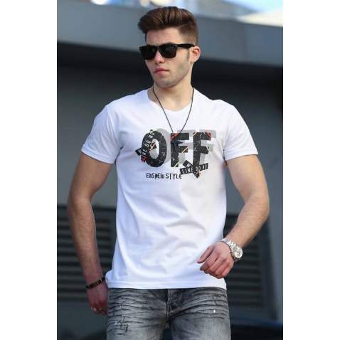 Madmext White Printed T-shirt for Men 4470 - Beyaz