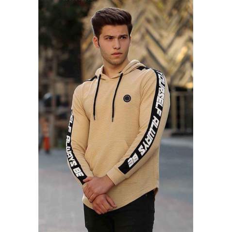 Madmext Camel Striped Hoodie 4170 - Camel