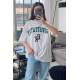 Women Printed Oversize Gray T-Shirt Mg1318 - Gri