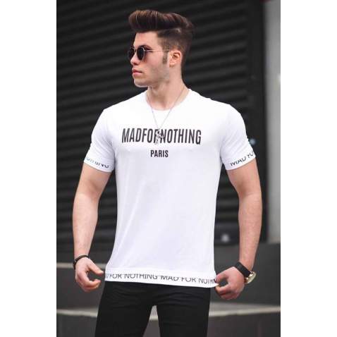 Madmext White Printed T-shirt for Men 4588 - Beyaz