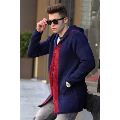 Madmext Men Navy Blue Cardigan Hoodie 2827 - Lacivert