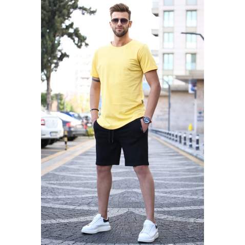 Madmext Men Yellow/Black T-shirt/Shorts Set 5655 - Sarı/siyah