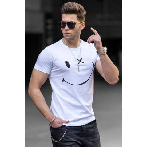 Madmext Men Printed White T-shirt 5060 - Beyaz