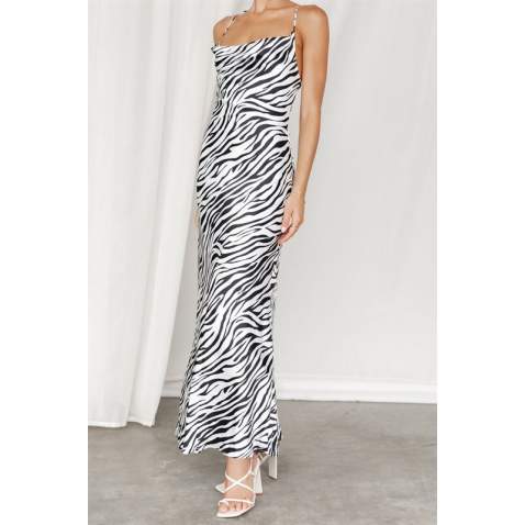 Mad Girls Zebra Print Black Dress MG1361 - Siyah