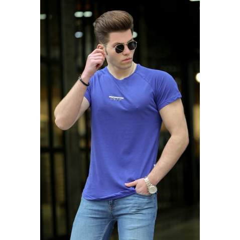 Madmext Men Blue Plain T-shirt 4516 - Saks