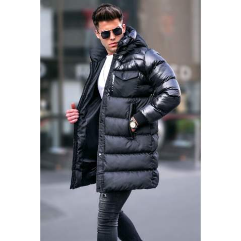 Black Hoodie Puffer Jacket 5742 - Siyah