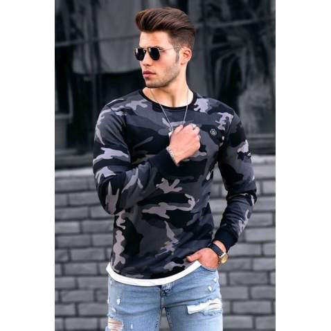 Madmext Anthracite Camouflage Patterned Sweatshirt 4766 - Antrasit