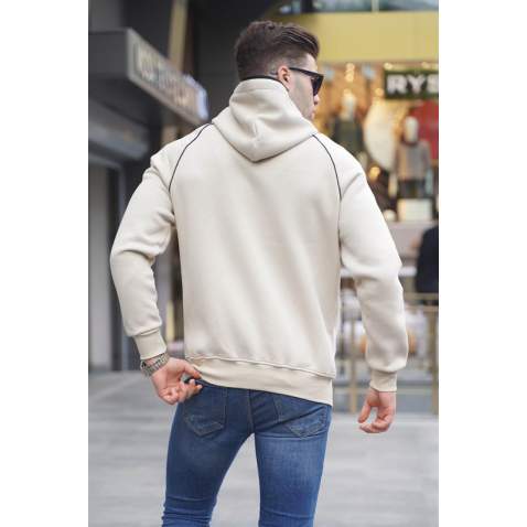 Beige Hooded Zip-Down Sweatshirt 4701 - Bej