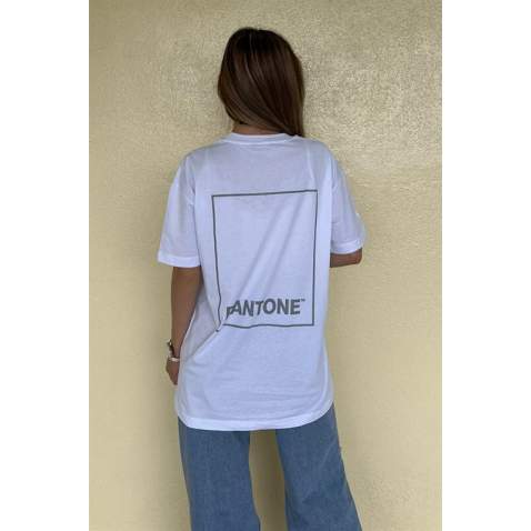 Women Printed White Over Fit T-Shirt MG1492 - Beyaz