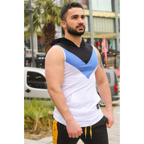 Madmext Men Sleeveless White Hoodie 2897 - Beyaz