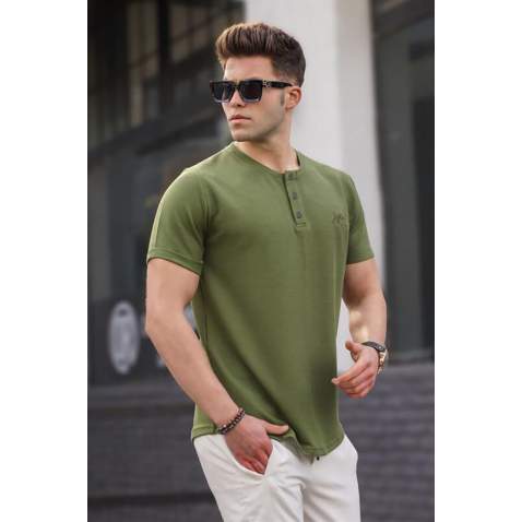 Men Khaki Buttoned T-Shirt - Haki