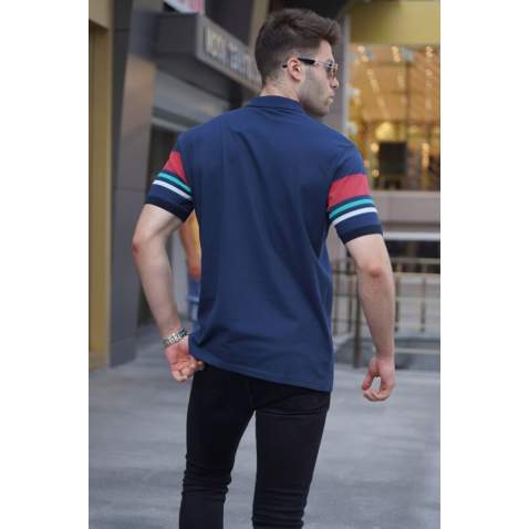 Striped Navy Blue Polo T-Shirt 5877 - Lacivert