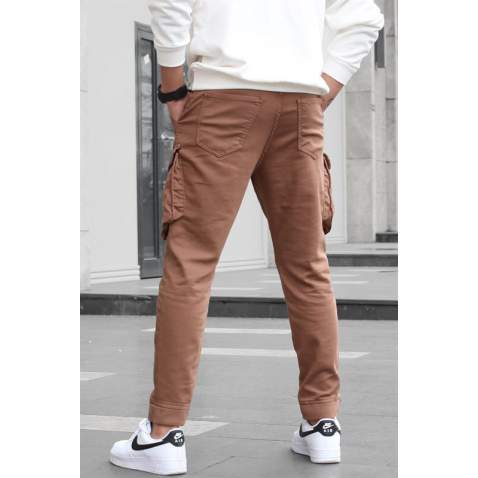 Slim Fit Brown Cargo Trousers For Men 5714 - Kahverengi