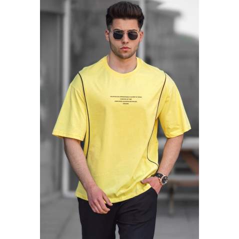 Madmext Yellow Oversize Printed T-shirt for Men 5234 - Sarı